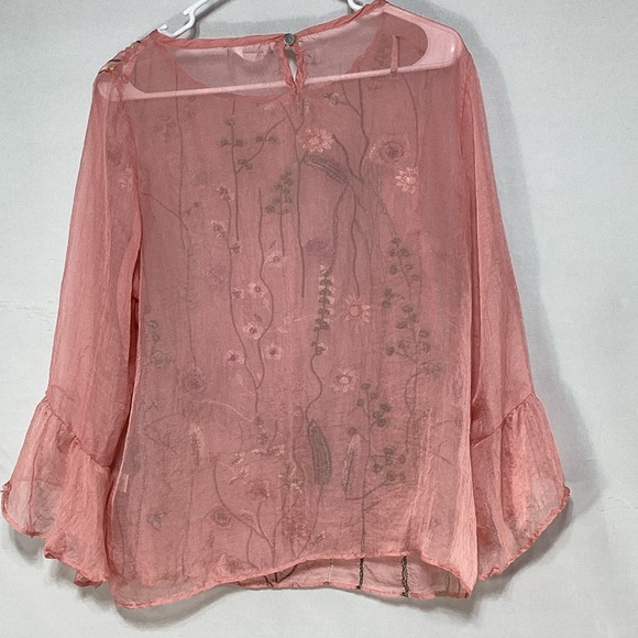 Kaktus Floral Embroidered Sheer Blouse in Pink flaw - Picture 5 of 13